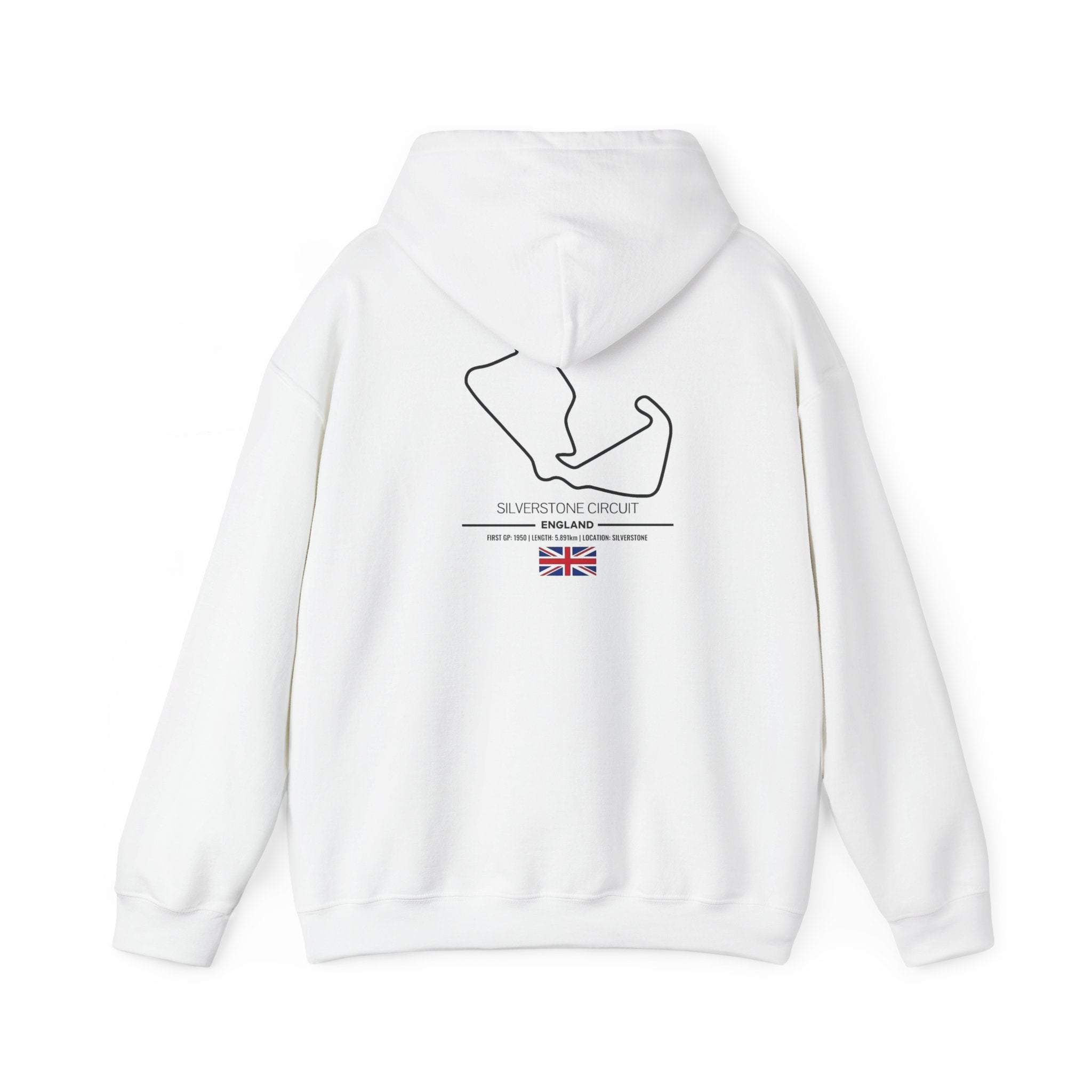 Silverstone Circuit Hoodie — Retro Race Track Design with Union Jack