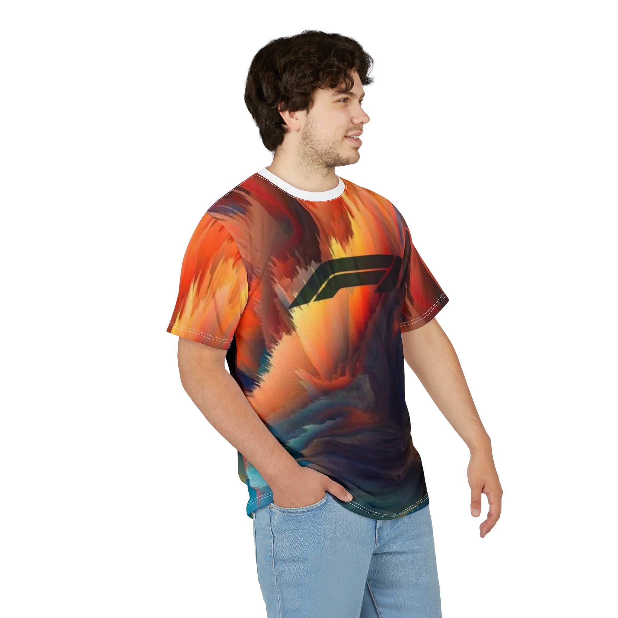 Abstract Flame Racing Tee — F1 Logo All-Over Print