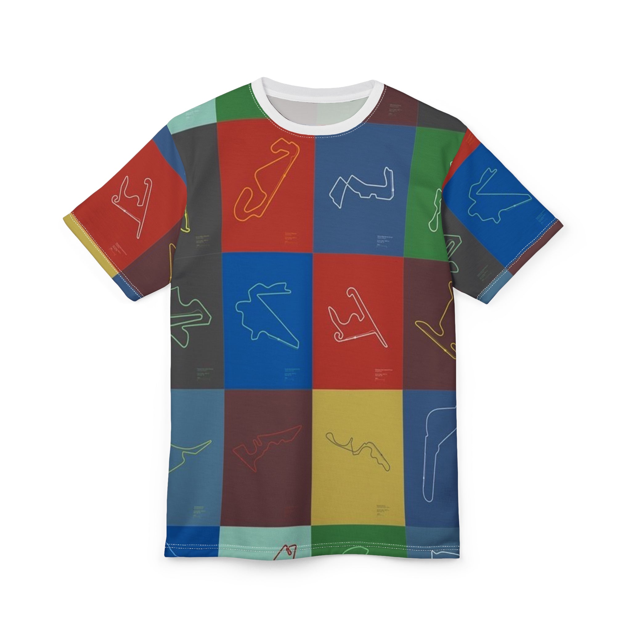 Race Track Grid All-Over Print Tee — Colorful Circuit Outline Shirt