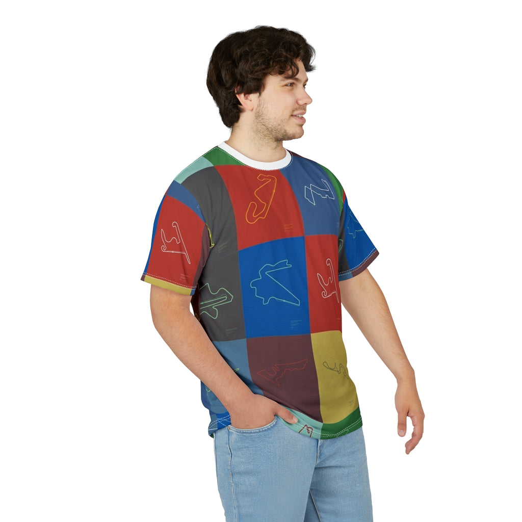 Race Track Grid All-Over Print Tee — Colorful Circuit Outline Shirt