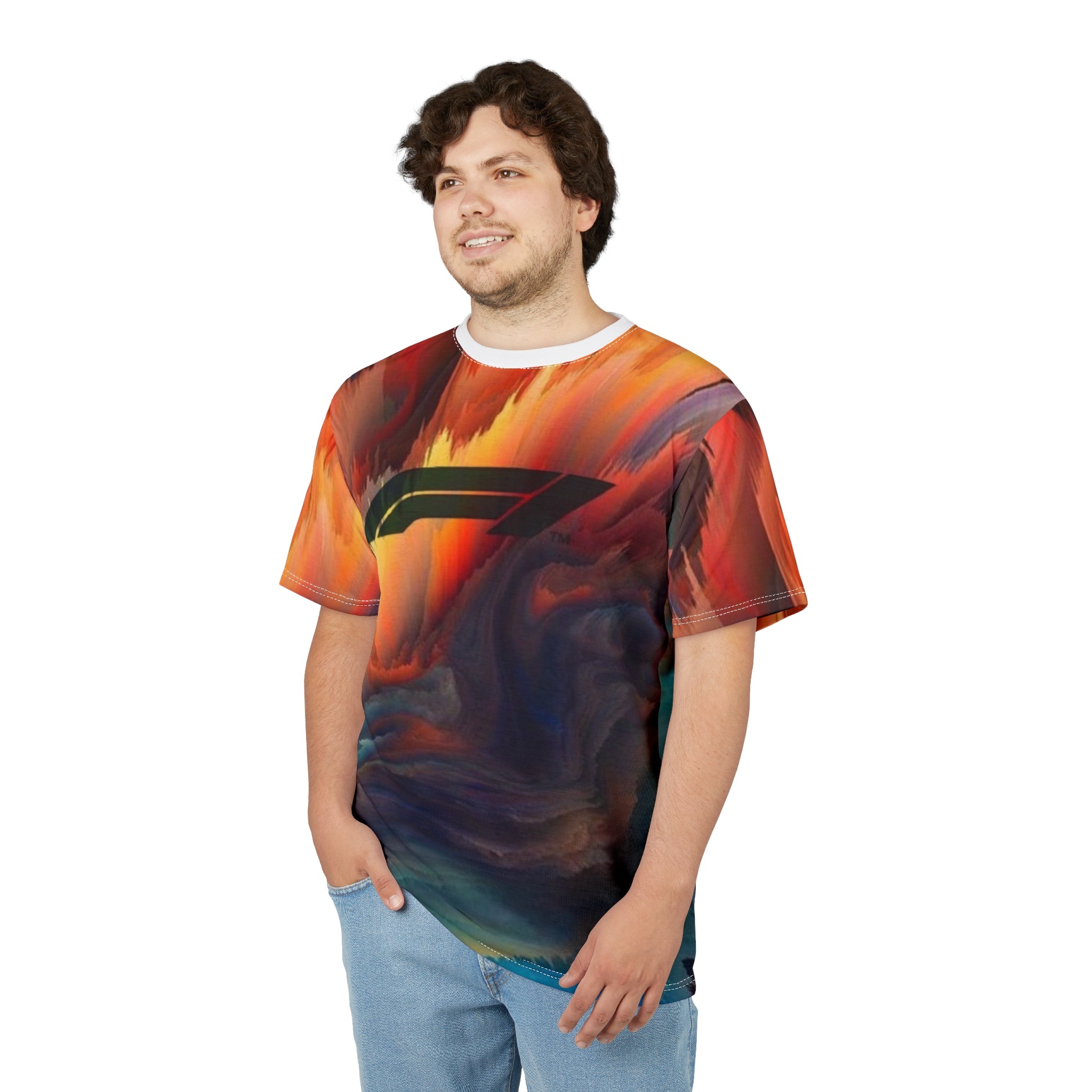 Abstract Flame Racing Tee — F1 Logo All-Over Print