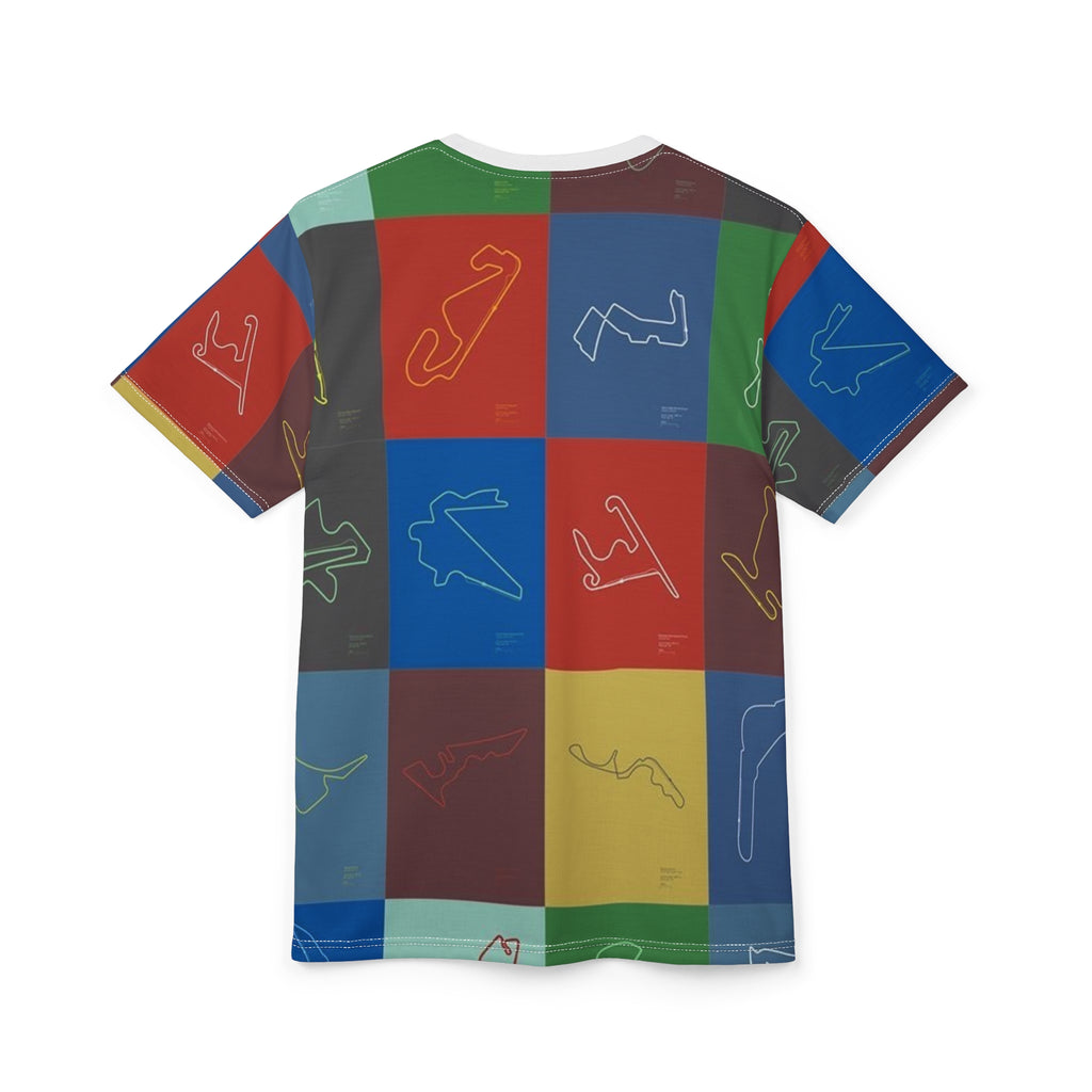 Race Track Grid All-Over Print Tee — Colorful Circuit Outline Shirt