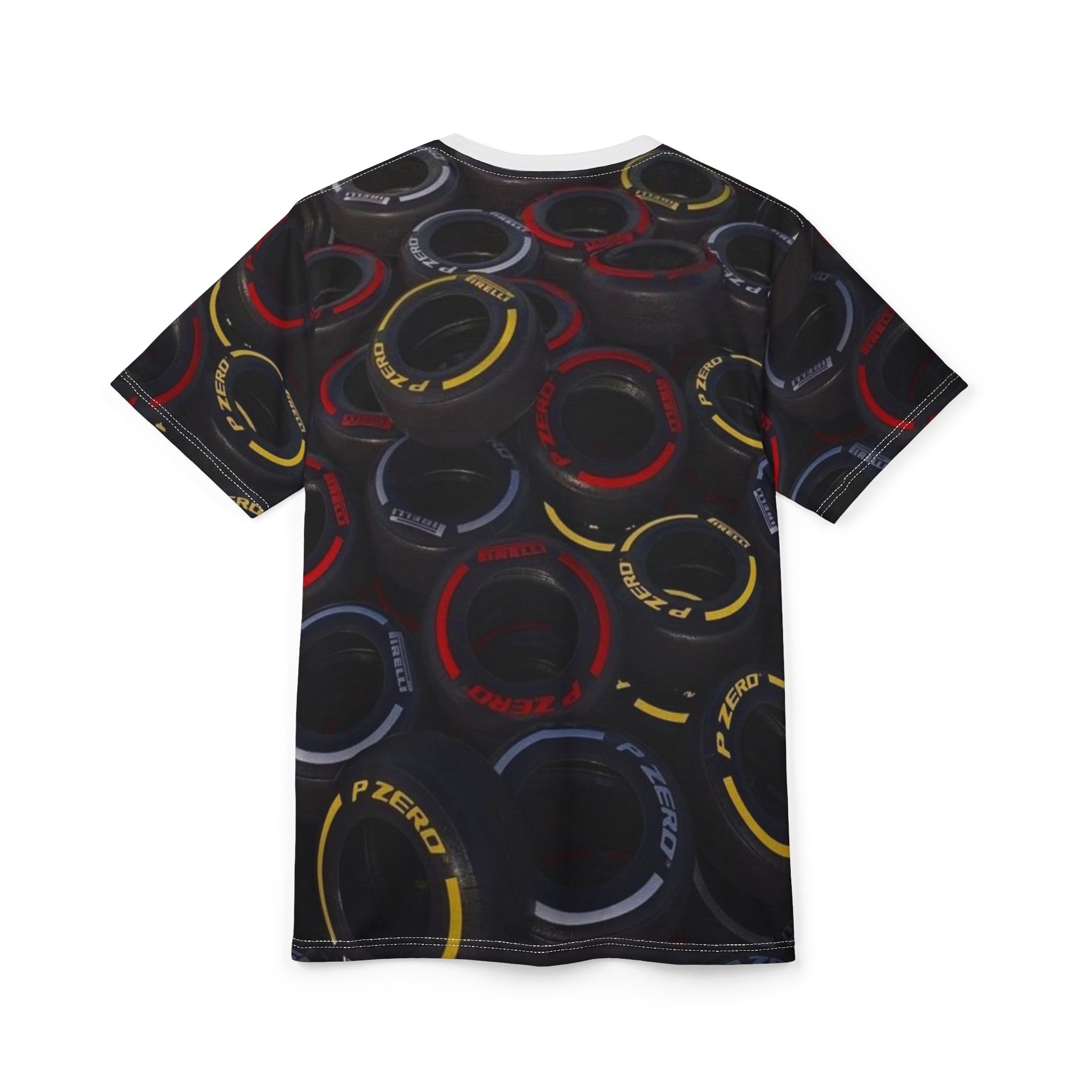 Racing Tire Print Tee — All-Over Pirelli P Zero Motorsport Shirt