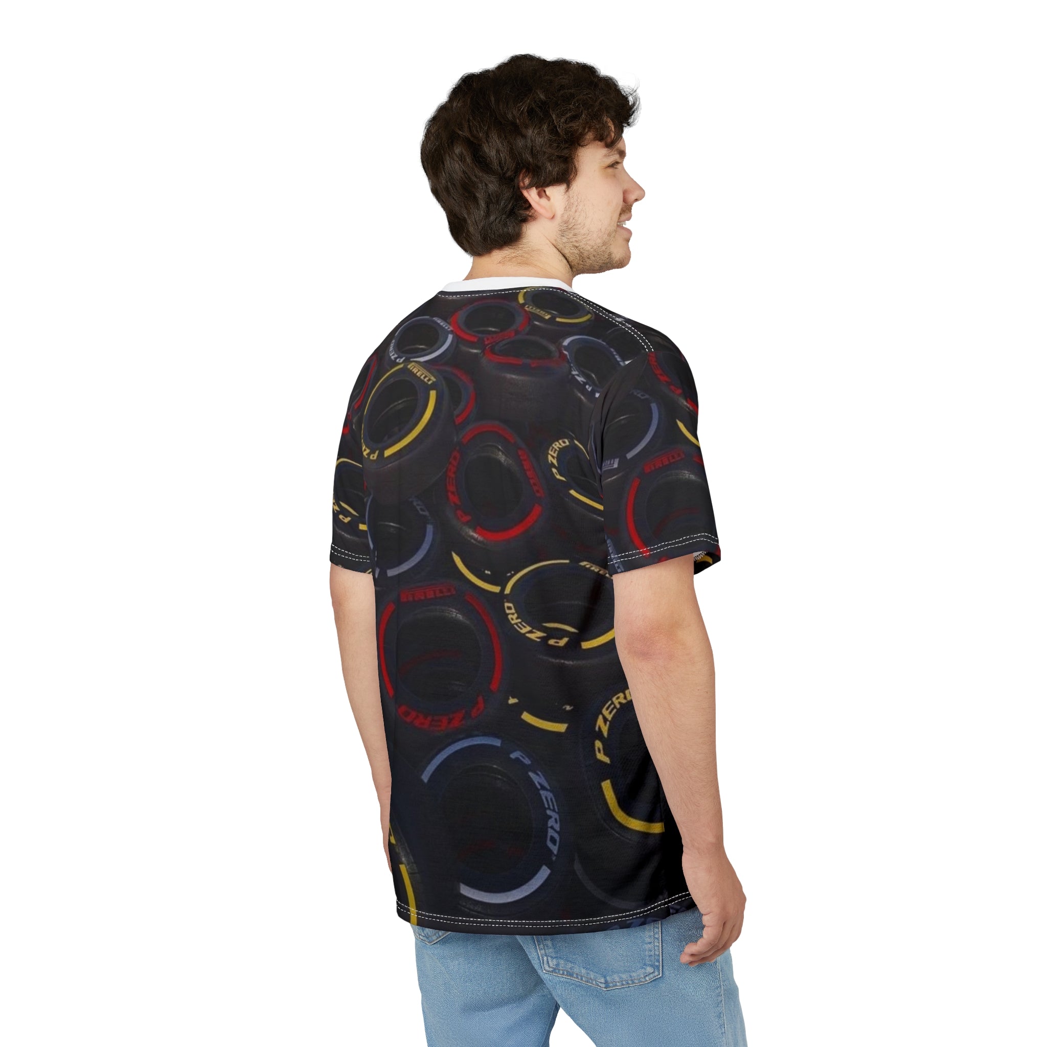 Racing Tire Print Tee — All-Over Pirelli P Zero Motorsport Shirt