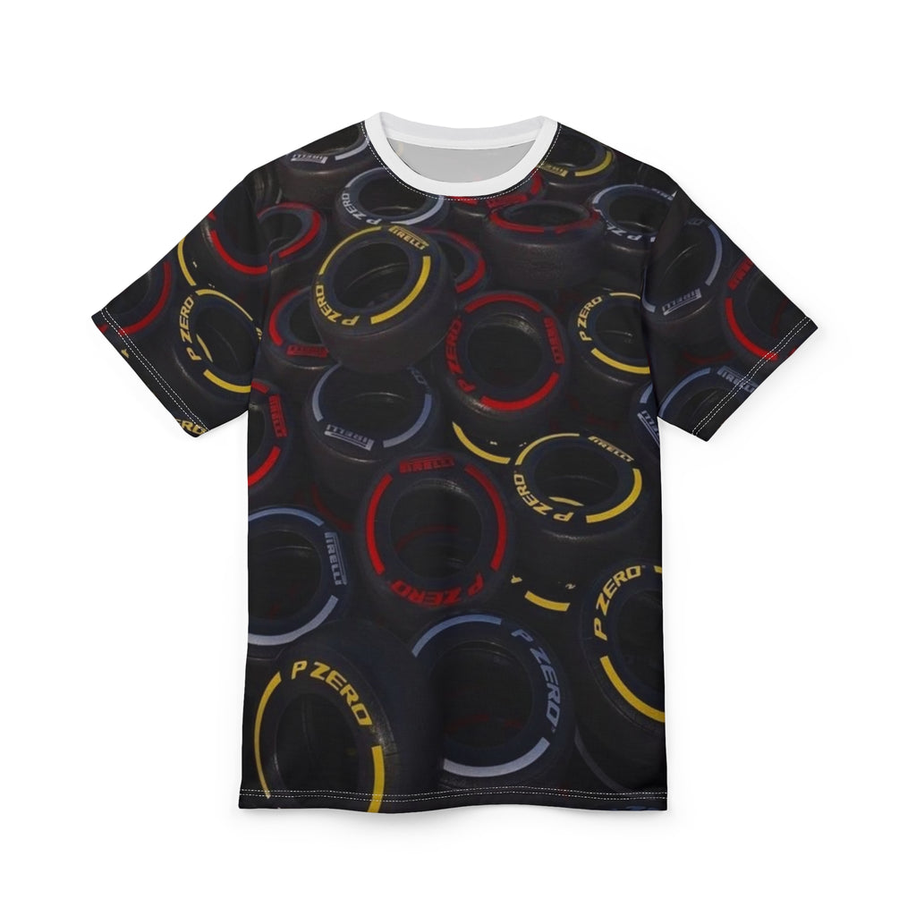 Racing Tire Print Tee — All-Over Pirelli P Zero Motorsport Shirt