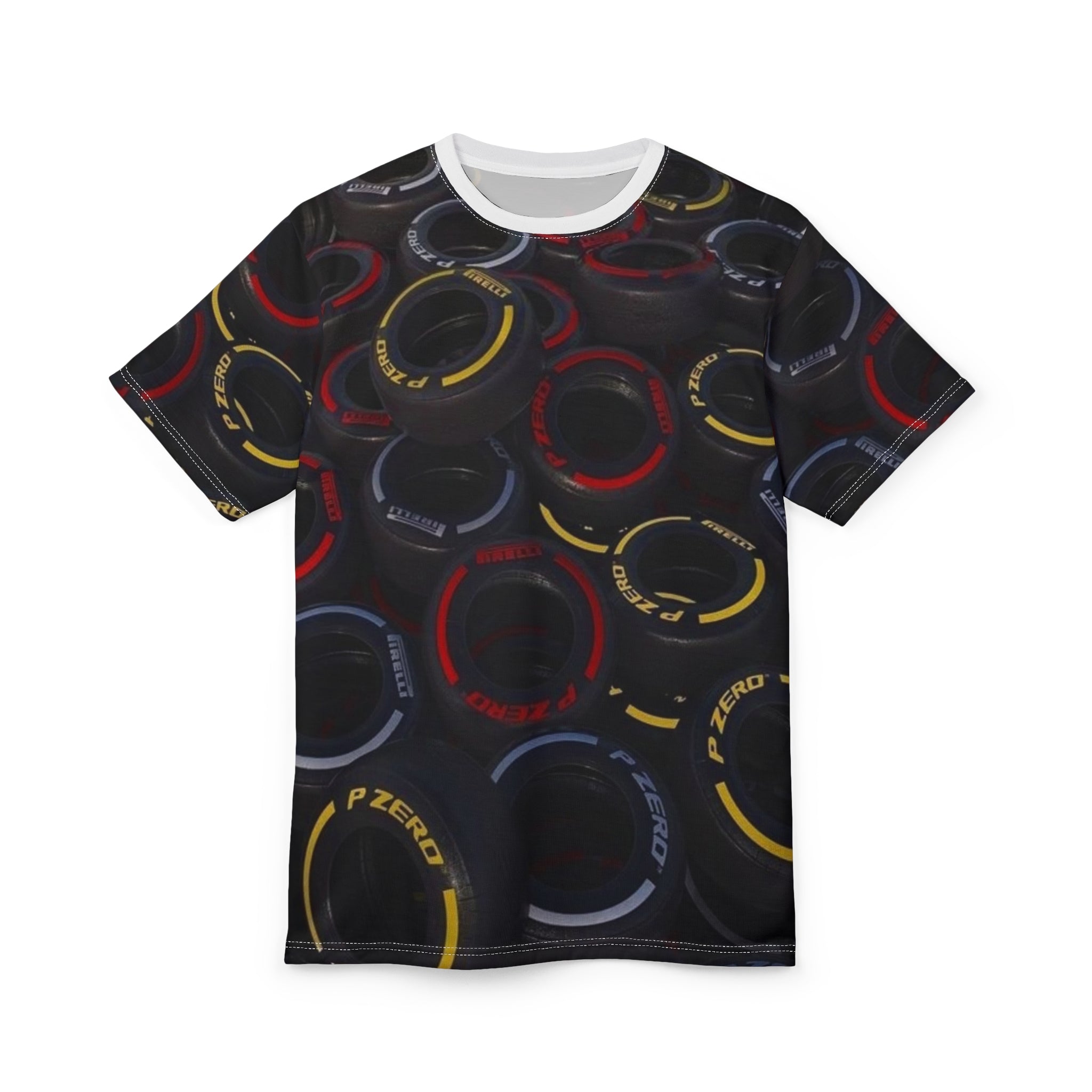 Racing Tire Print Tee — All-Over Pirelli P Zero Motorsport Shirt